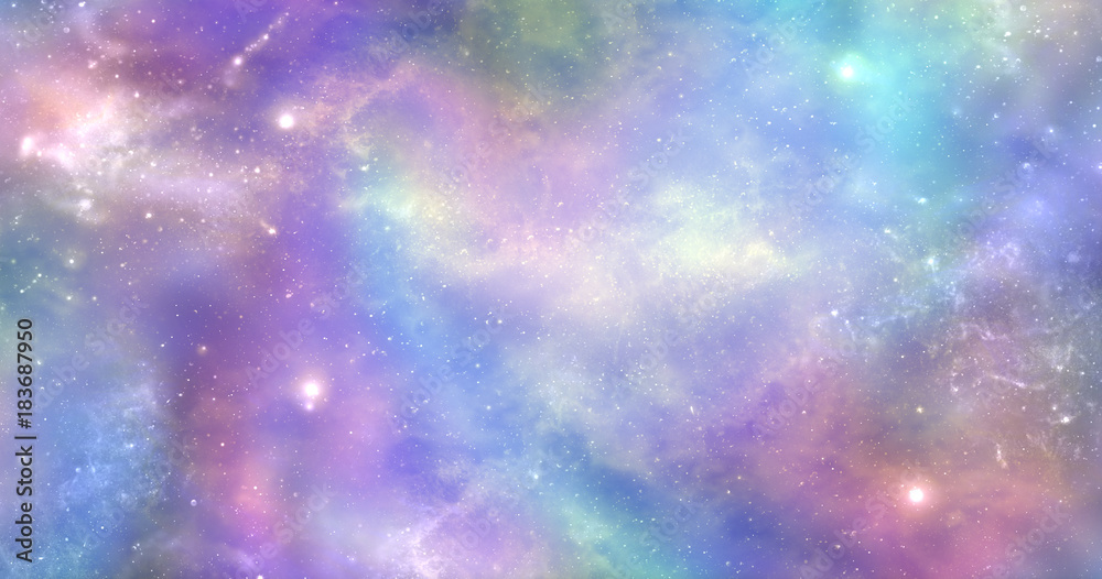 Space is not just dark and deep it is also filled with heavenly light and colour - Vibrant deep space banner background with many different stars, planets and cloud formations