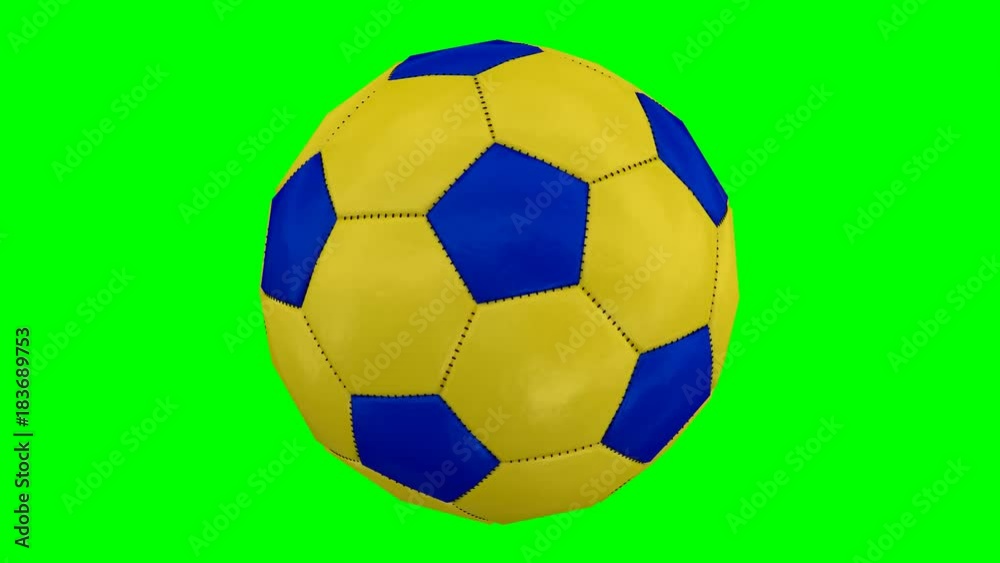Animated simple plain soccer ball with yellow and blue material spinning against green background. Full 360 degree spin and loop-able. Animated simple plain soccer ball with yellow and blue material spinning against green background. Full 360 degree spin and loop-able.
