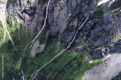 Aerial View of mountain streams at Glacier National Park