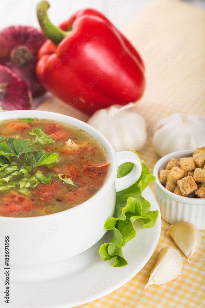 roasted tomato soup with beans, celery and sweet pepper