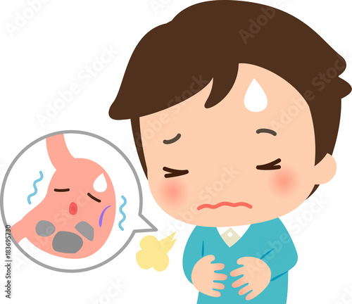 胃もたれに苦しむ若い男性