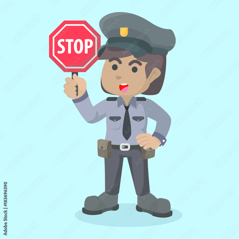 African female police holding stop sign– stock illustration
