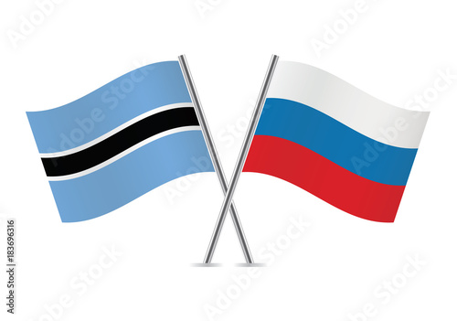 Botswana and Russia flags.Vector illustration.