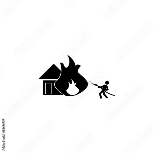 to extinguish a house with a hose icon. Fireman element icon. Premium quality graphic design. Signs, outline symbols collection icon for websites, web design, mobile, info graphics