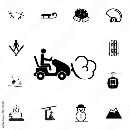 snow tractor with snowdrift in plow icon. Set of elements Christmas Holiday or New Year icons. Winter time premium quality graphic design collection icons for websites, web design