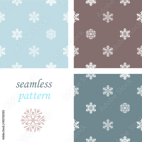 Seamless blue winter pattern with diamond of dots and snowflakes