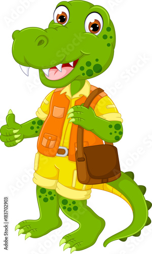 cute crocodile cartoon standing with smile and thumb up