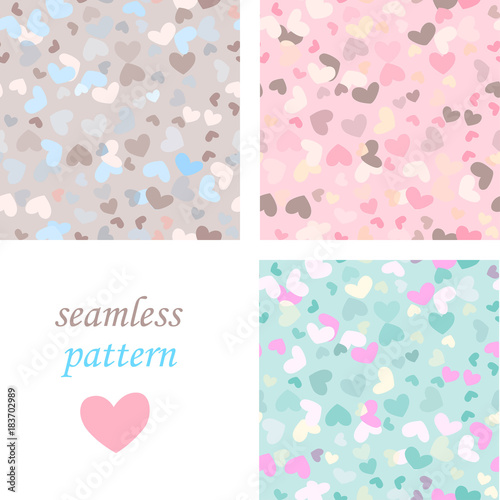 Motley seamless girly background with colorful hearts