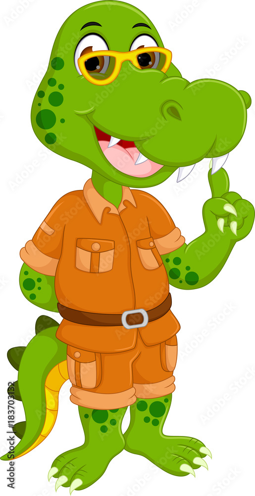 funny crocodile cartoon standing with smile and pointing fiiger Stock  Vector | Adobe Stock