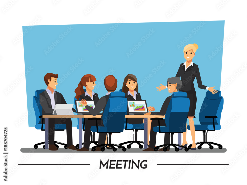 Office desk for team planning and working ,Vector illustration cartoon character.