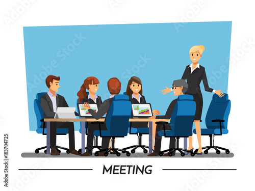 Office desk for team planning and working ,Vector illustration cartoon character.