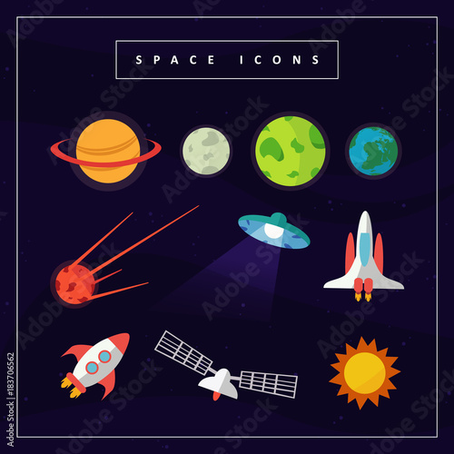 Cartoon space set of vector icons