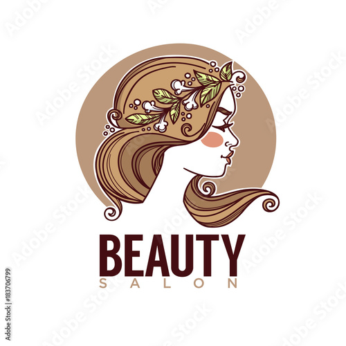 nature of beauty, vector sketch  image of girl face for your logo, label, emblem