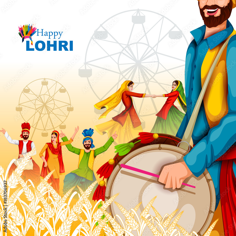 Happy Lohri festival of Punjab India background Adobe Stock