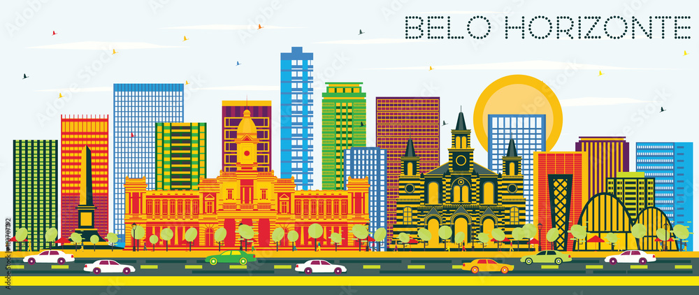 Belo Horizonte Brazil Skyline with Color Buildings and Blue Sky.