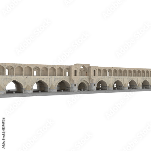 Si-o-seh Pol Bridge of 33 Arches on a white. 3D illustration
