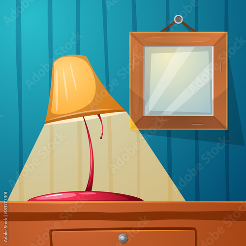 Table lamp, frame, stone, table - cartoon illustration