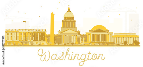 Washington dc USA city skyline golden silhouette.