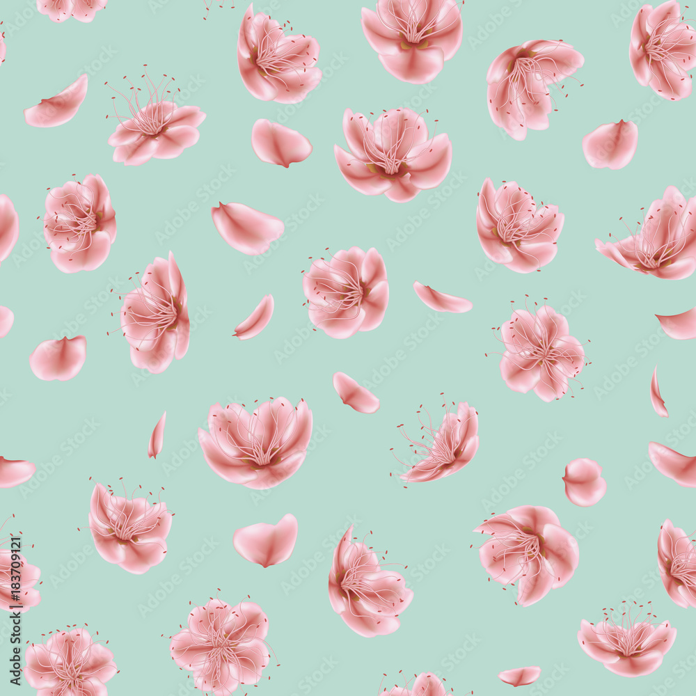 Blossoming sakura flowers Japanese seamless pattern. EPS 10 vector Blossoming sakura flowers Japanese seamless pattern. EPS 10 vector