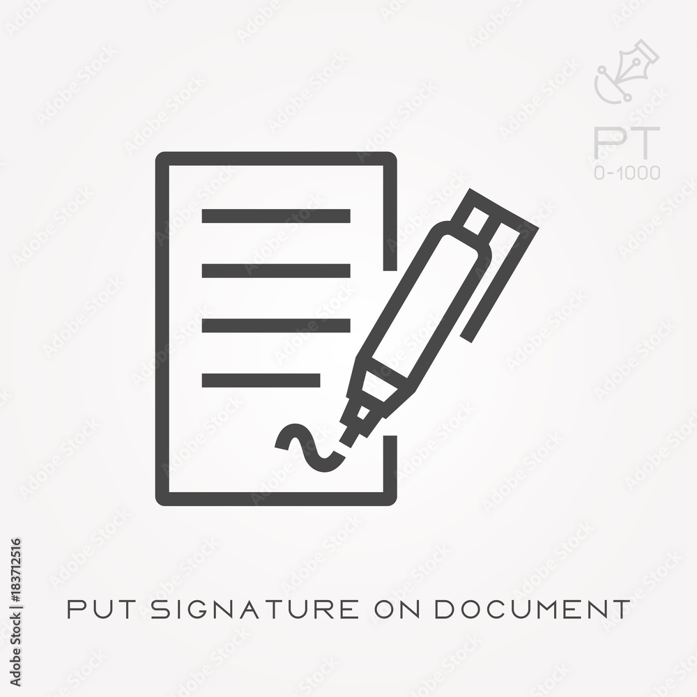 Line icon put signature on document Line icon put signature on document