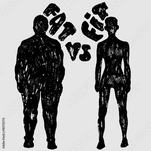 Fat vs Fit vector woman silhouette. A slim and fat woman, vector texture illustration
