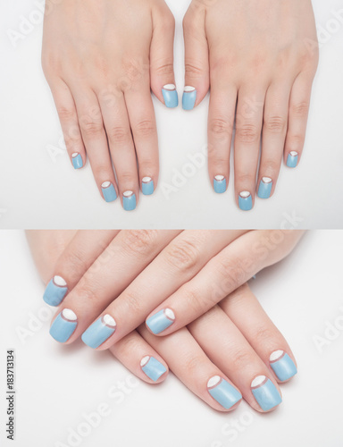 Beautiful blue manicure in light gel art