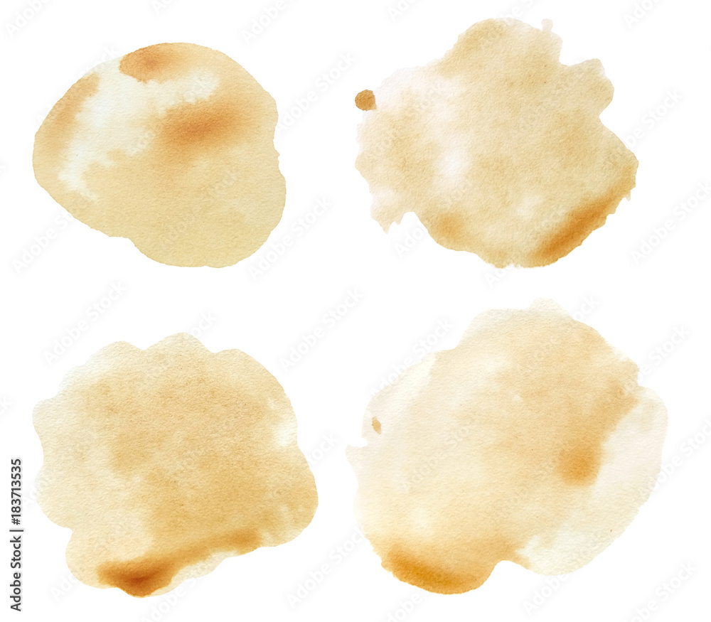 A collection of coffee and tea blots isolated on white background