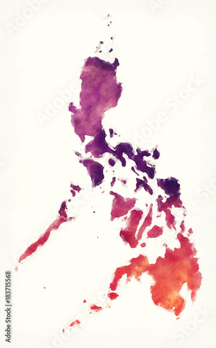 Fotografi Philippines watercolor map in front of a white background