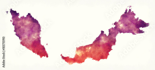 Fotografia Malaysia watercolor map in front of a white background