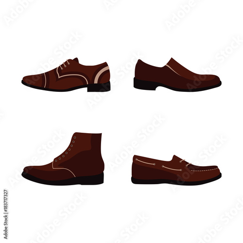 Set of Leather Shoes Man Isolated Vector and Icon