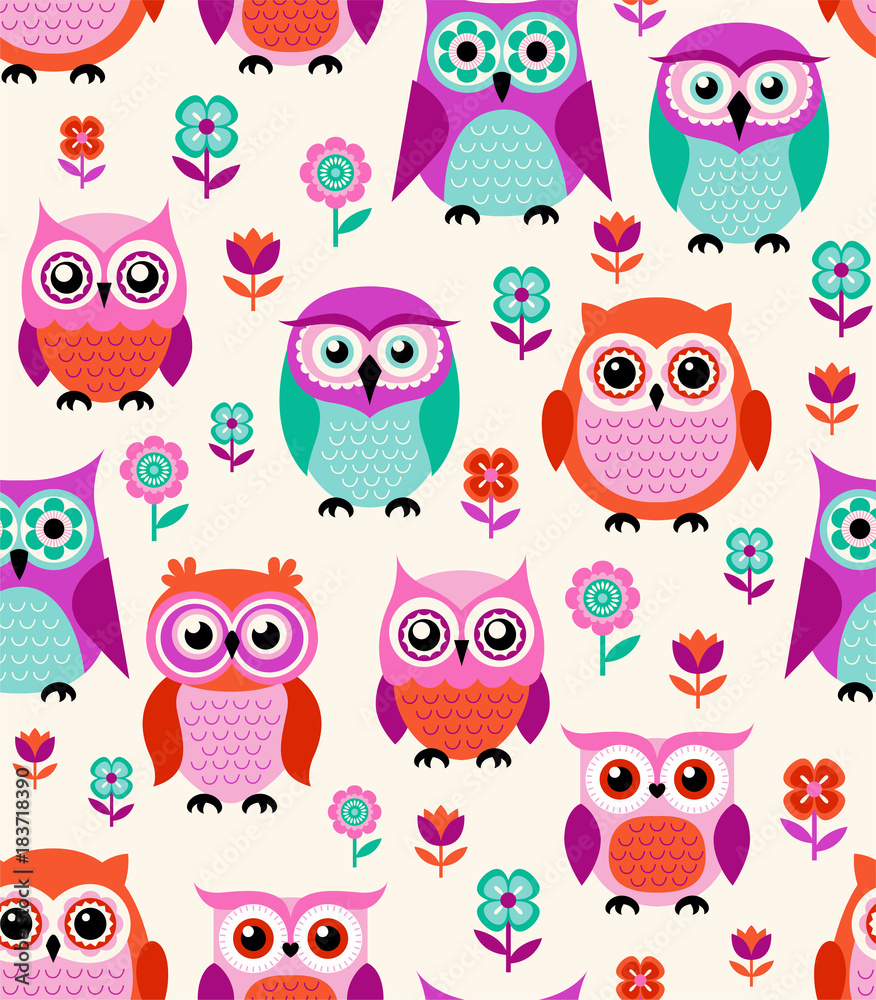 seamless cartoon owls pattern