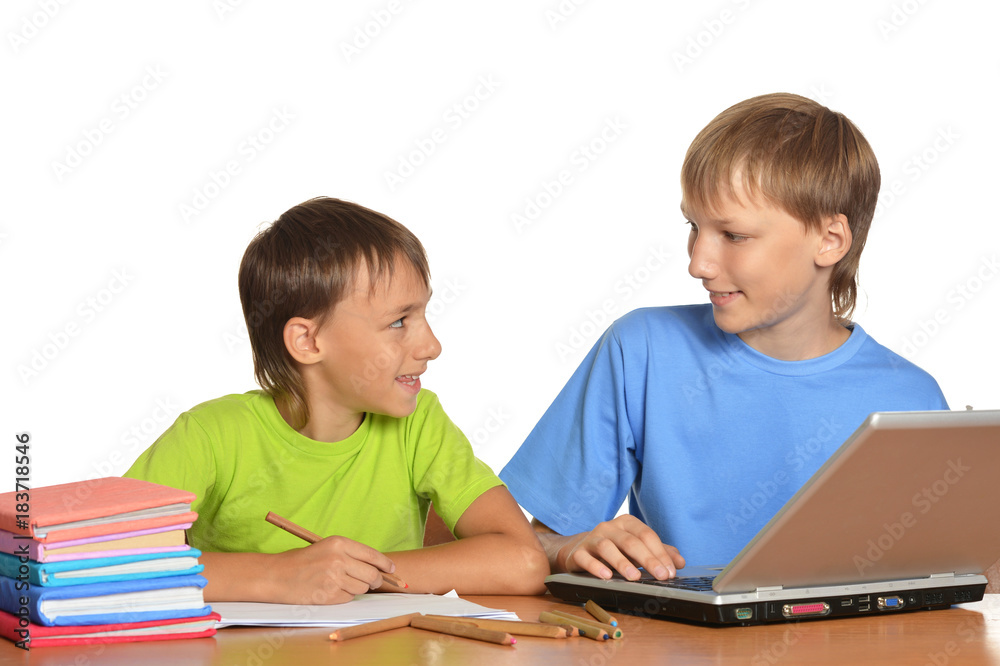 two brothers doing homework two brothers doing homework