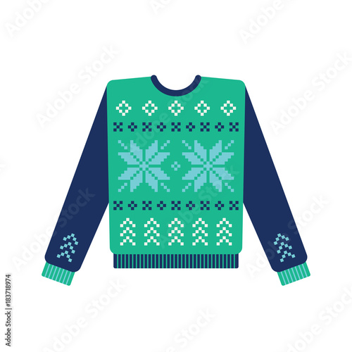 Ugly christmas sweater with knitted snowflake pattern. Vector