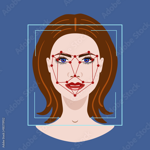 Facial Recognition System with a face of woman, vector illustration