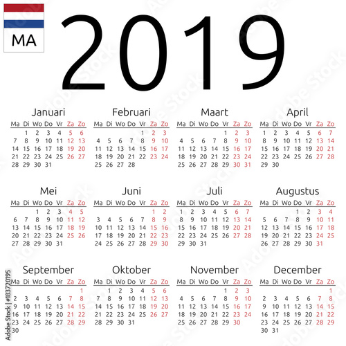 Calendar 2019, Dutch, Monday