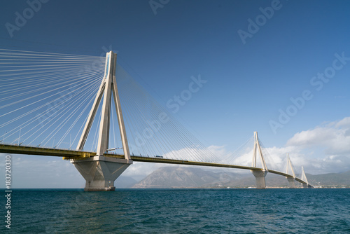 view of the Charilaos Trikoupis bridge Rio-Antirio in Greece