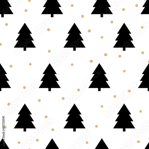 Christmas trees. Seamless pattern. Vector. Gold and black.
