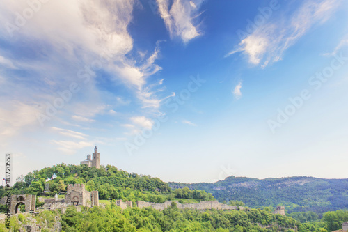 Beautiful view of the ancient fortress Tsarevets in the mountains, in Veliko Tirnovo, Bulgaria
