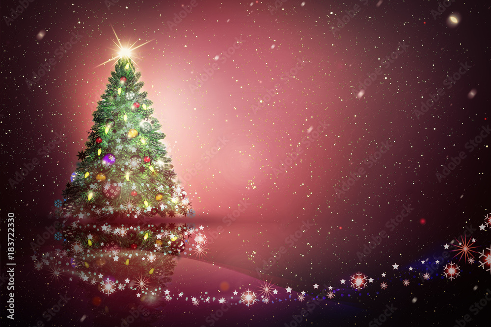 Merry Christmas and Happy New Year Greeting Card Background. Glowing light Christmas tree with decoration and winter snow.
Merry Christmas and Happy New Year Greeting Card Background. Glowing light Christmas tree with decoration and winter snow.
