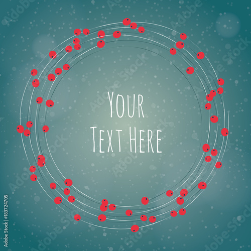 Vector Christmas background with stars and rowan berries in a circle, text area