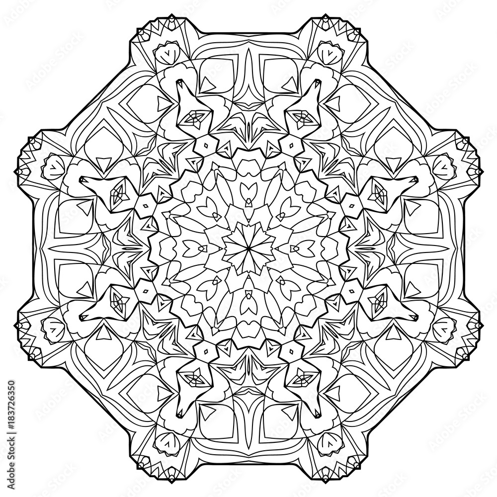 Flower Mandala. Vintage decorative elements. Oriental pattern, vector illustration. Coloring book page. Islam, Arabic, Indian, moroccan spain turkish mystic ottoman motifs