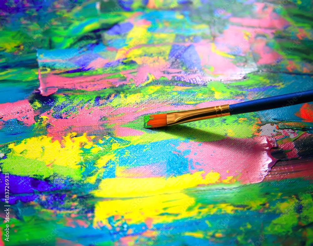 Fototapeta premium Closeup background of brush and palette.