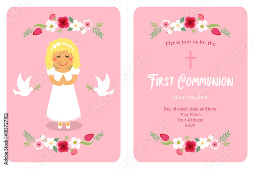 Cute First Communion card for girls