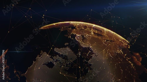 Earth global connectivity. Abstract background with gold flakes and bokeh. Broadcast background. 3d video.