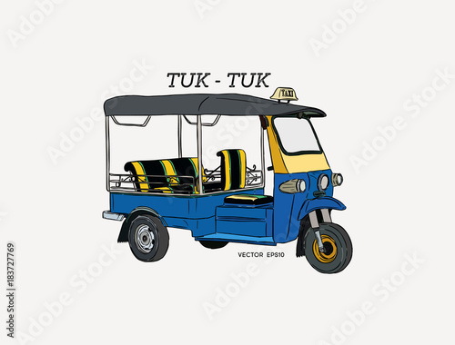 Tuk Tuk in Thailand vector, hand draw sketch vector.