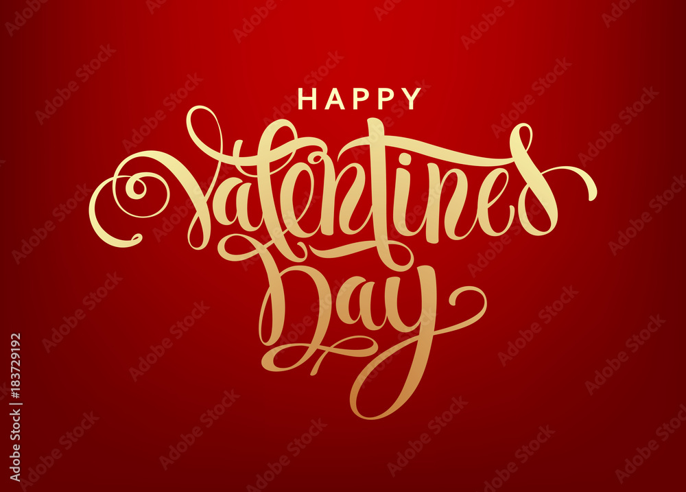 Happy valentines day handwritten text on red background. Vector illustration