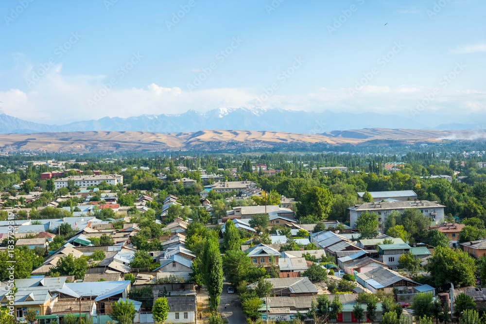 Fototapeta premium Aerial view over Osh, Kyrgyzstan