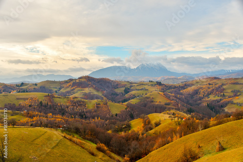 Stunning autumn nature with misty landscape,Holbav village,Carpathians,Transylvania,Romania,Europe