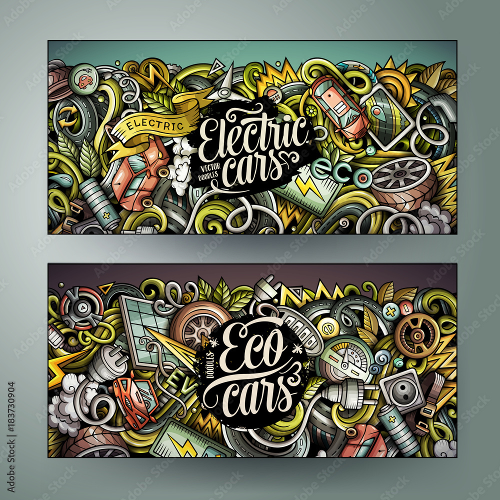 Cartoon doodles electric cars banners