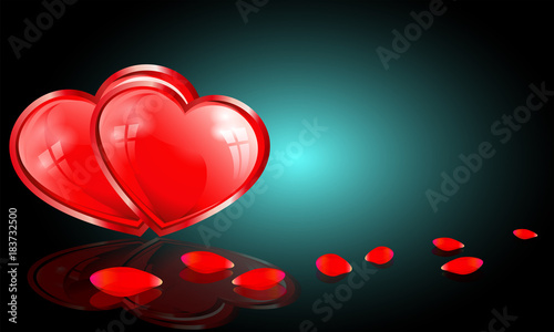 turquoise design with two red hearts